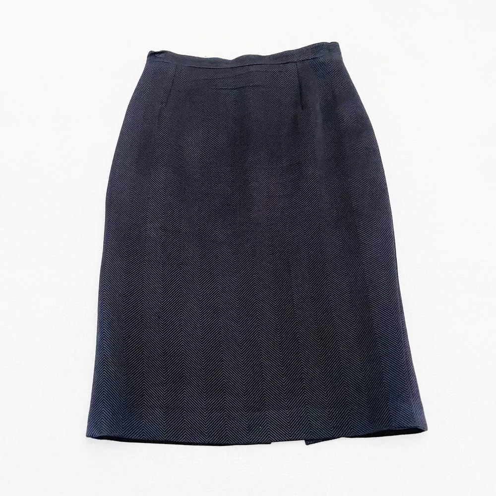 Ecaille Black Pencil Skirt Wool Silk Paris SZ44